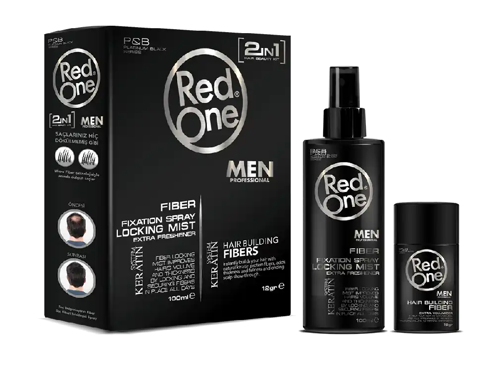 Top-Preis RedOne Haaraufbaufasern BLACK 12g + Haarfaserfixierungsspray 100ml