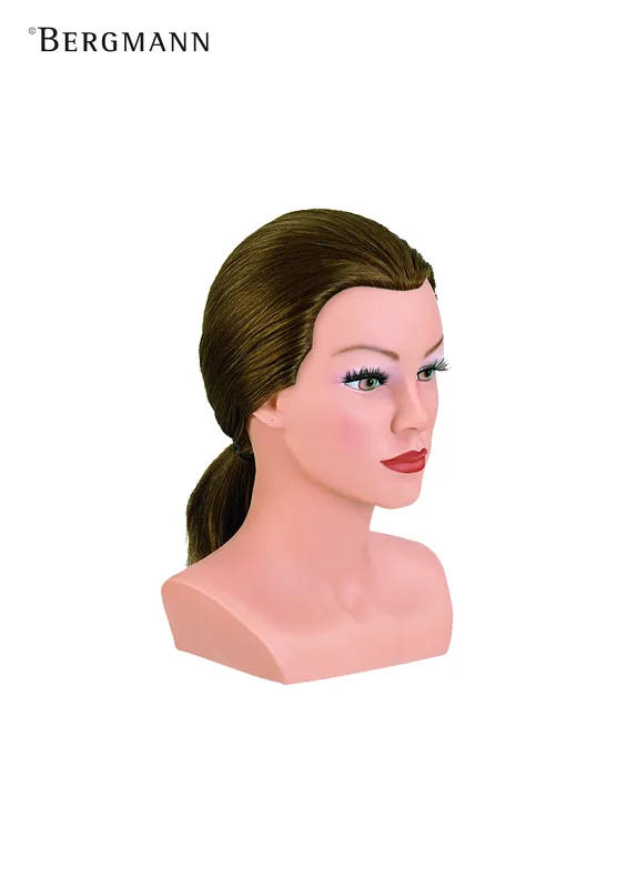 Bergmann Übungskopf LADY, leichte Naturwelle, mit Wimpern, Mittelblond, Echthaar 25-30cm Preisreduziert