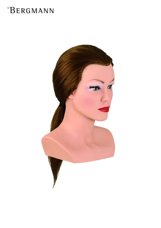 Super-Preis Bergmann Übungskopf LADY MEDIUM, leichte Naturwelle, mit Wimpern, Mittelblond, Echthaar 40-45cm