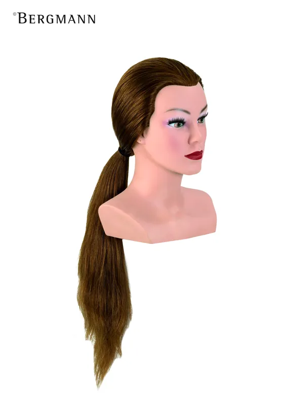 Saisonangebot Bergmann Übungskopf LADY LONG, leichte Naturwelle, mit Wimpern, Mittelblond, Echthaar 50-60cm