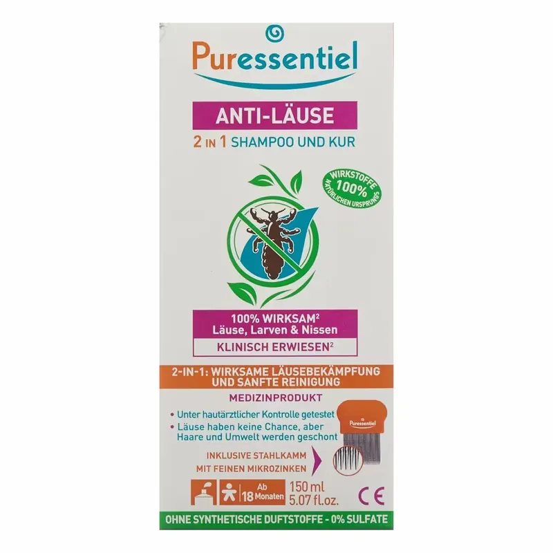 Preiswert Puressentiel Anti - Läuse Shampoo und Kur 2 in 1 mit Kamm 150 ml