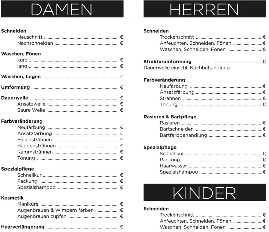 Preisknaller Preistafel Damen und Herren