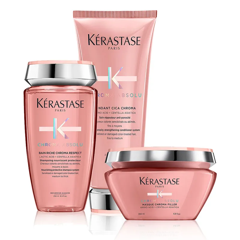 Nur Heute KÉRASTASE Chroma Absolu Set Bain Riche Chroma Respect 250 ml + Fondant Cica Chroma 200 ml + Masque Chroma Filler 200 ml