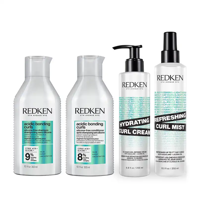 Preiswert Redken Acidic Bonding Curls Set Shampoo 300 ml + Conditioner 300 ml + Hydrating Curl Cream 250 ml + Refreshing Curl Mist 250 ml