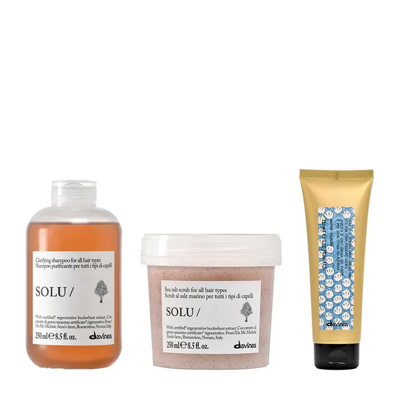 Davines SOLU Set Shampoo 250 ml + Sea Salt Scrub Cleanser 250 ml + Strong Hold Cream Gel 125 ml Abverkauf