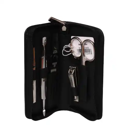 Pfeilring Manicure-Etui schwarz 5-teilig mit Knipser, Nappaleder Schnäppchen