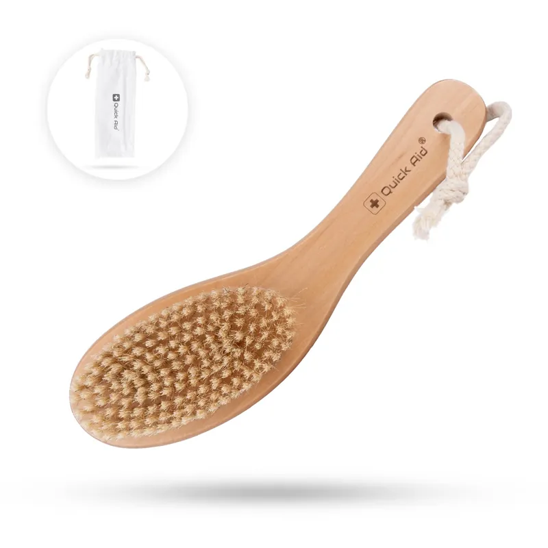 Körpermassagebürste aus Naturborsten mit Stiel inklusiv Beutel Top-Preis