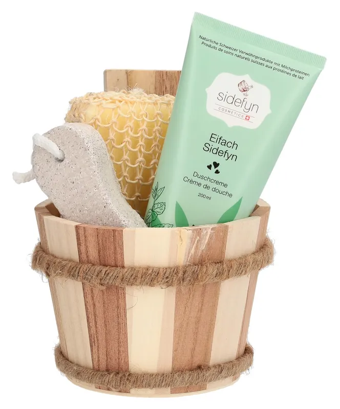 Sichere Zahlung Geschenkset Holzkübel Duschcreme Eifach sidefyn