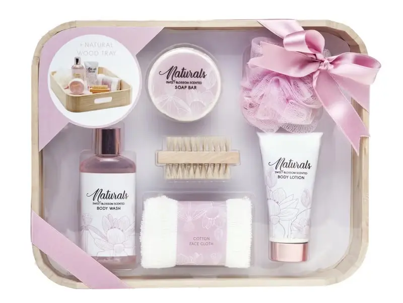 Bade-Geschenkset in Holztablett Naturals Abverkauf