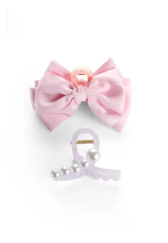 Letzte Chance Fashion Haarklemme mit Perlen und Haarklemme mit Masche rosa