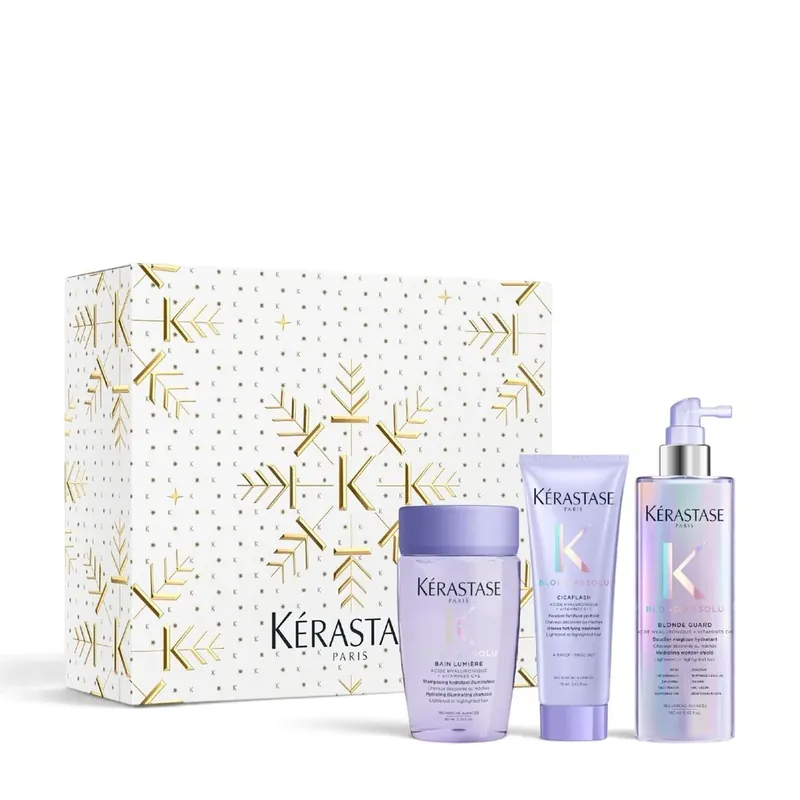 Kracherpreis Kérastase Blond Absolu Trio Holiday Set – Bain Lumière 80 ml + Cicaflash 75 ml + Blonde Guard 190 ml