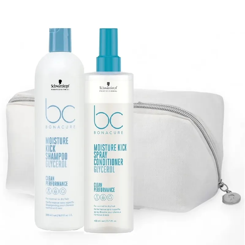 Must-Have Schwarzkopf BC Moisture Kick Shampoo 500 ml + Spray Conditioner 400 ml + Kosmetiktasche