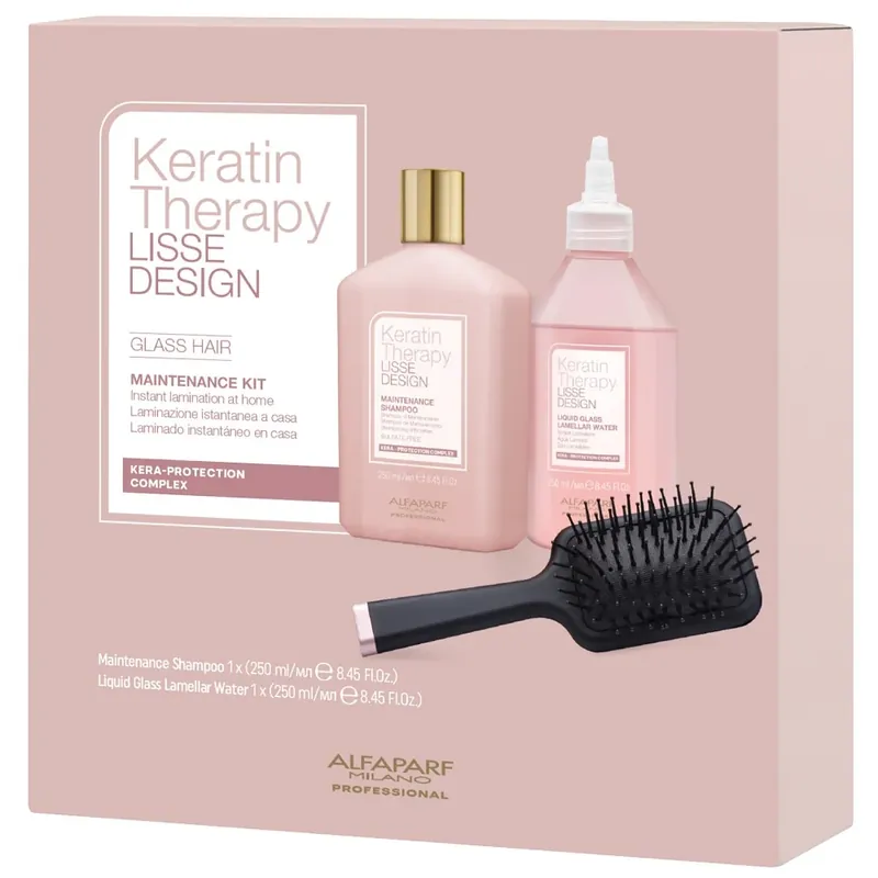 Alfaparf Milano Keratin Therapy GLASS HAIR Geschenkset - Shampoo 250ml + Liquid Glass 250ml + Bürste Direktkauf
