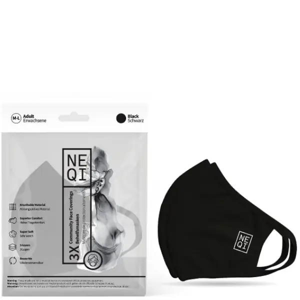 Jetzt Kaufen NEQI Mund- und Nasenmaske Black 3.Stk - Größe M-L