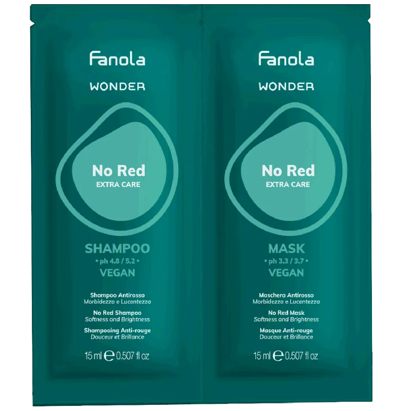 Fanola WONDER No Red Shampoo Sachet + WONDER No Red Mask Sachet je 15 ml Kracherpreis