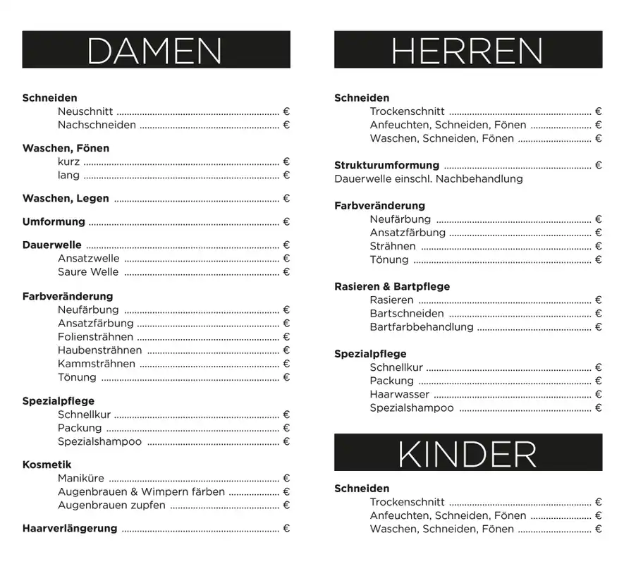 Preistafel Damen und Herren mit Stift Jetzt Kaufen