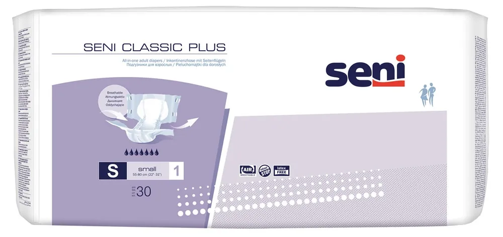 SENI CLASSIC PLUS Gr. 1 Small - Windelhosen für die Nacht, 30 Stück Packung Begrenztes Angebot