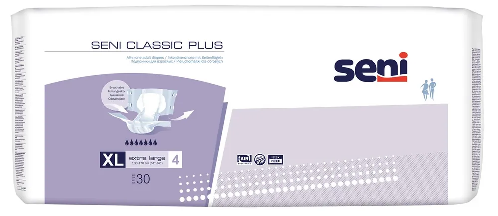 SENI CLASSIC PLUS Gr. 4 Extra Large - Windelhosen für die Nacht, 30 Stück Packung Aktuell