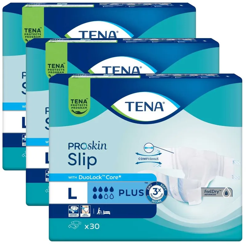 Top-Angebot TENA Slip PLUS - Inkontinenzwindeln - LARGE (3x30) 90 Stück