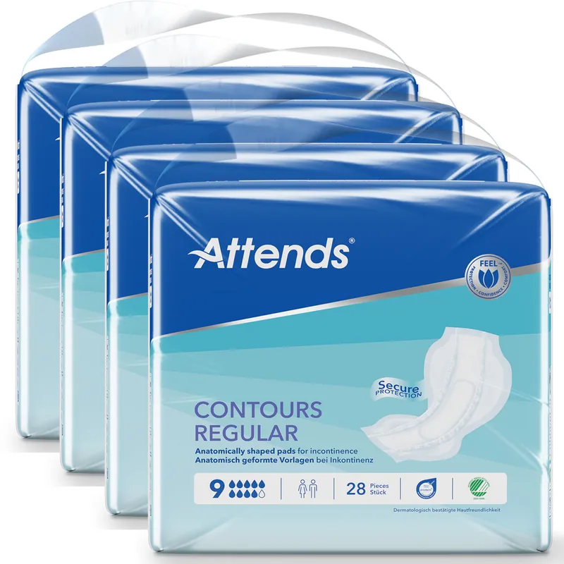 Neu Im Sortiment ATTENDS Contours Regular 9 - Inkontinenzvorlagen - 4x28 Stück