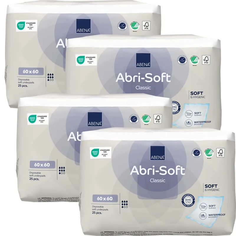 Markenprodukt ABENA Abri-Soft CLASSIC Betteinlagen 60 x 60cm - 4x25 (100) Stück