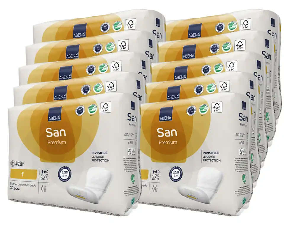 Neu Im Sortiment ABENA San PREMIUM 1 - luftdurchlässige Einlagen - 200ml (10x 30 Stück)