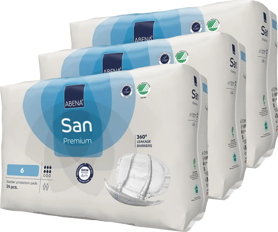 Heißes Angebot ABENA San PREMIUM 6 - Inkontinenz Vorlagen - 1.600ml (3x34 Stück)