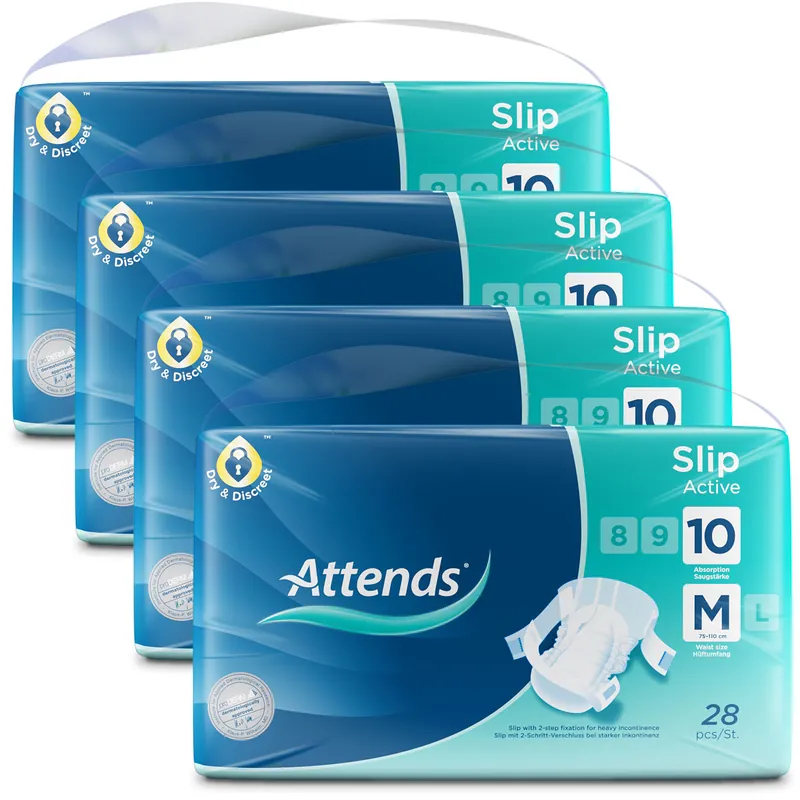 Markenware ATTENDS Slip Active 10 - Medium (M) Inkontinenzwindeln 112 (4x28) Stück