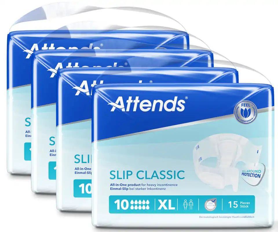 Nur Für Kurze Zeit ATTENDS Slip CLASSIC 10 XL - Extra Large, Inkontinenzwindeln, 60 (4x15) Stück