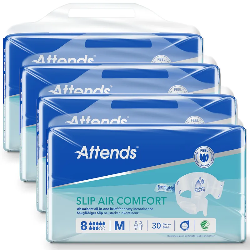 Preisreduziert ATTENDS Slip AIR Comfort 8 - Medium (M), Inkontinenzwindeln, 120 (4x30) Stück