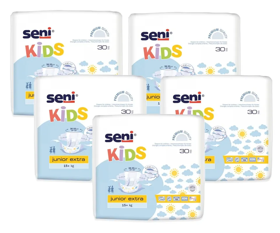 SENI KIDS Junior EXTRA Kinderwindel (15+ kg) 5x30 Stück Markenprodukt