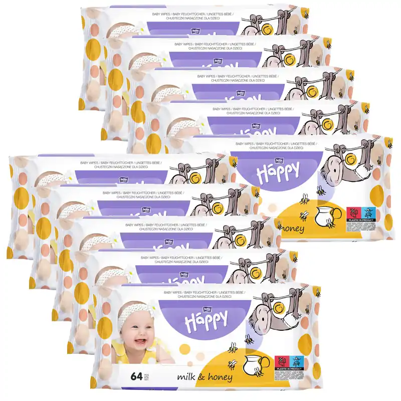 Sparpack - Bella Happy Feuchttücher Milch & Honig (10x 64 Stück ) Jetzt Kaufen
