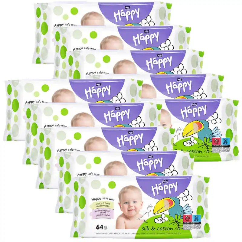 Sofort Bestellen Sparpack - Bella Happy Feuchttücher Seide & Baumwolle (10x 64 Stück)