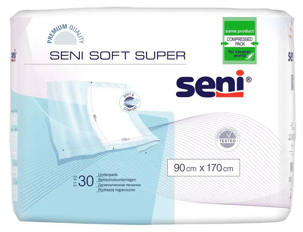 Echt SENI Soft SUPER - Krankenunterlagen 90 x 170 cm Flocken - 30 Stück (mit Einschlagflügeln)