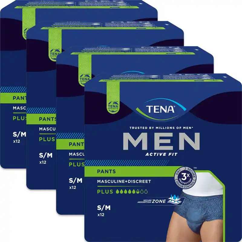 TENA Men Active Fit Pants PLUS - Größe S/M - (4x12 St.) Vorteilspack Schnäppchen