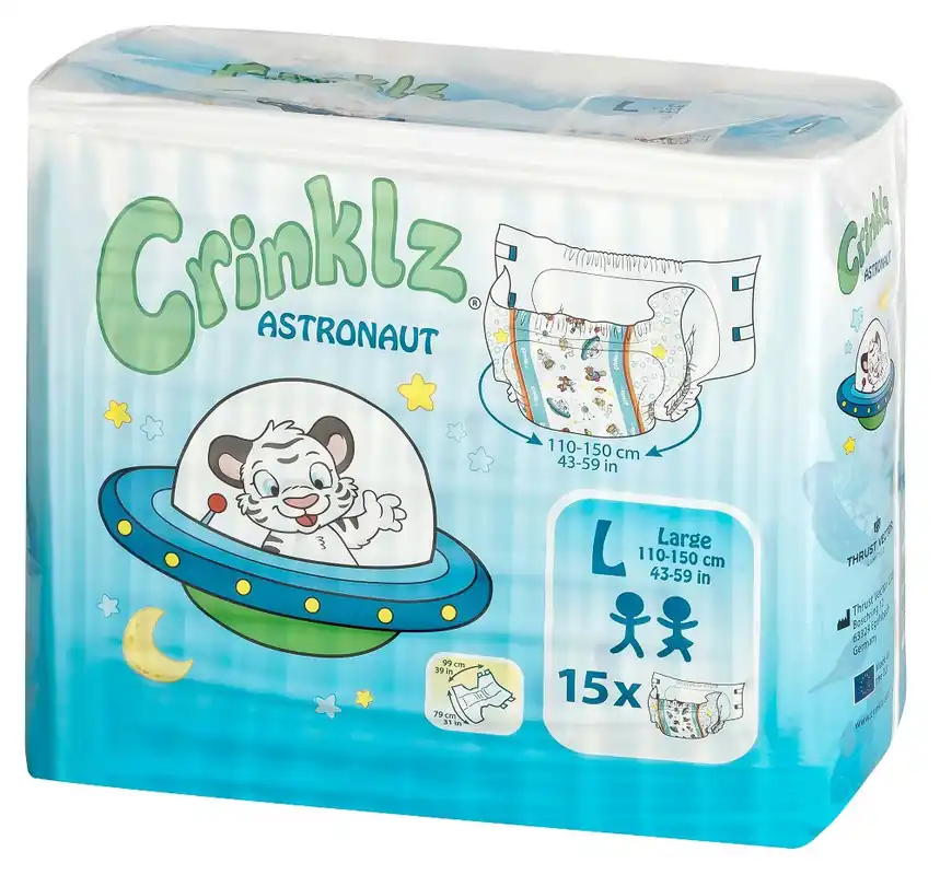 Letzte Chance Crinklz "Astronaut" Windeln mit kindlichen Weltall Motiven - Large (L)