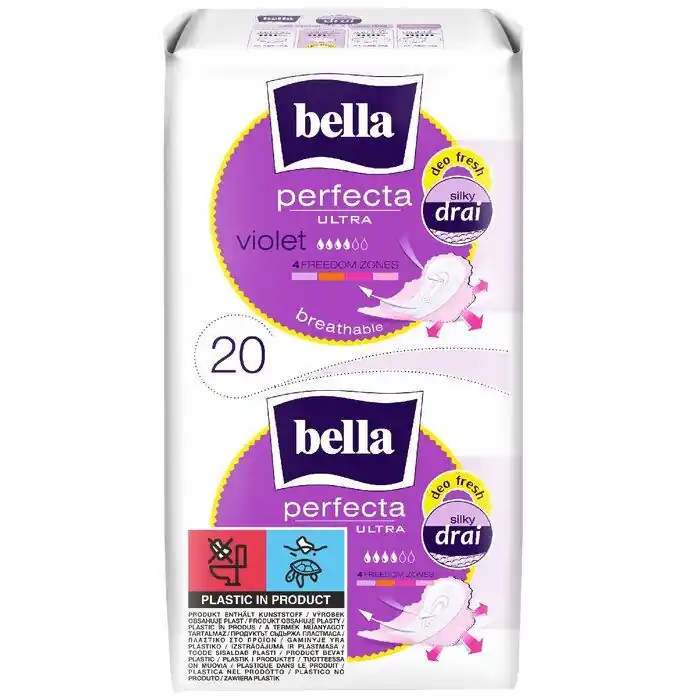 Bella Perfecta Ultra Binden VIOLET mit Frischeduft und Flügel - Silky drai - 20 Stück Nur Heute