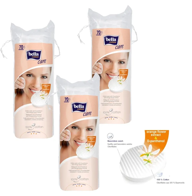 Bella Cotton Duo-Wattepads mit D-Panthenol und Orangenblüten-Extrakt - 3x70 Stück Angebot