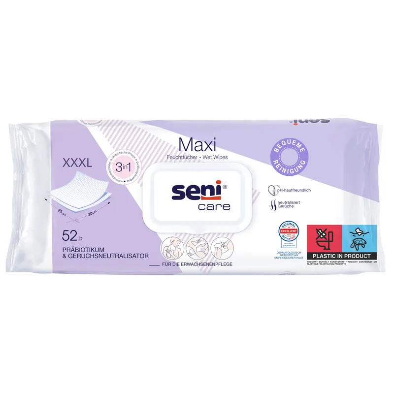 Markenprodukt SENI CARE - MAXI Feuchttücher - extra groß (25x30cm) - 52er Softbox