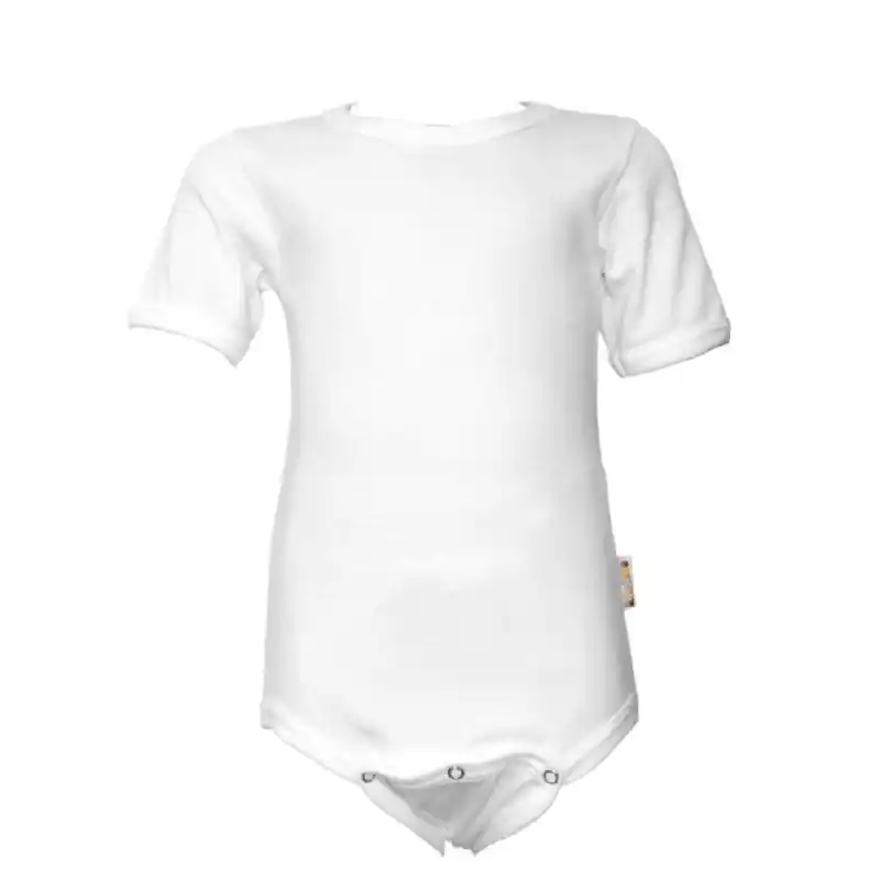 Direkt Vom Hersteller Kinderbody mit kurzen Arm - Schritt knöpfbar - Farbe: WEISS 152