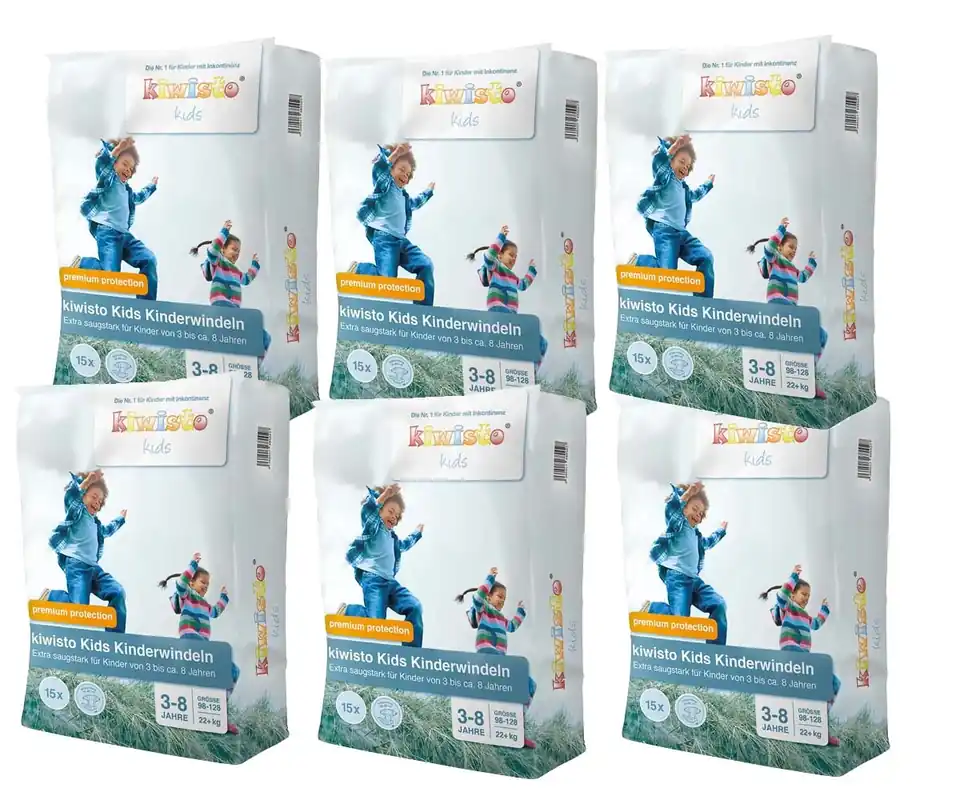 Top-Preis Kiwisto KIDS "premium protection" - XXL Kinderwindeln (3-8 Jahre) - 6x15 St. Karton