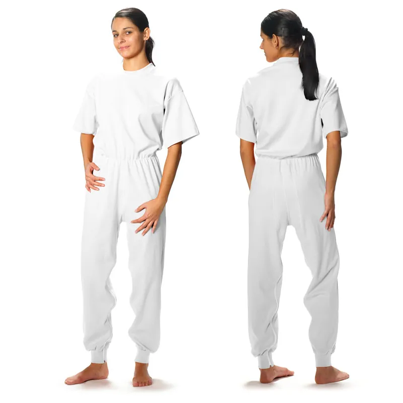 JANUS Pflegeoverall 7015, halblange Ausführung mit kurzen Arm und langem Bein, unisex, mit Beinreißverschluss L weiss Mega-Angebot