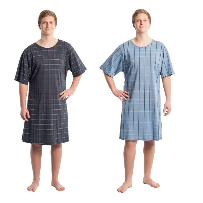 Neue Kollektion Suprima rückenoffenes Pflegehemd - für Männer, zum binden - 4079 karo blau M/L