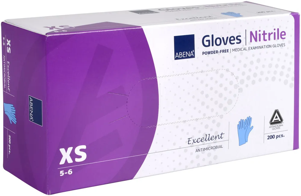 Abverkauf ABENA Antimikrobielle Nitrilhandschuhe - 200 Stück Packung in versch. Größen XS