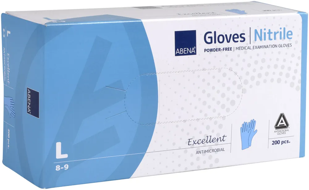 ABENA Antimikrobielle Nitrilhandschuhe - 200 Stück Packung in versch. Größen L Preisreduziert