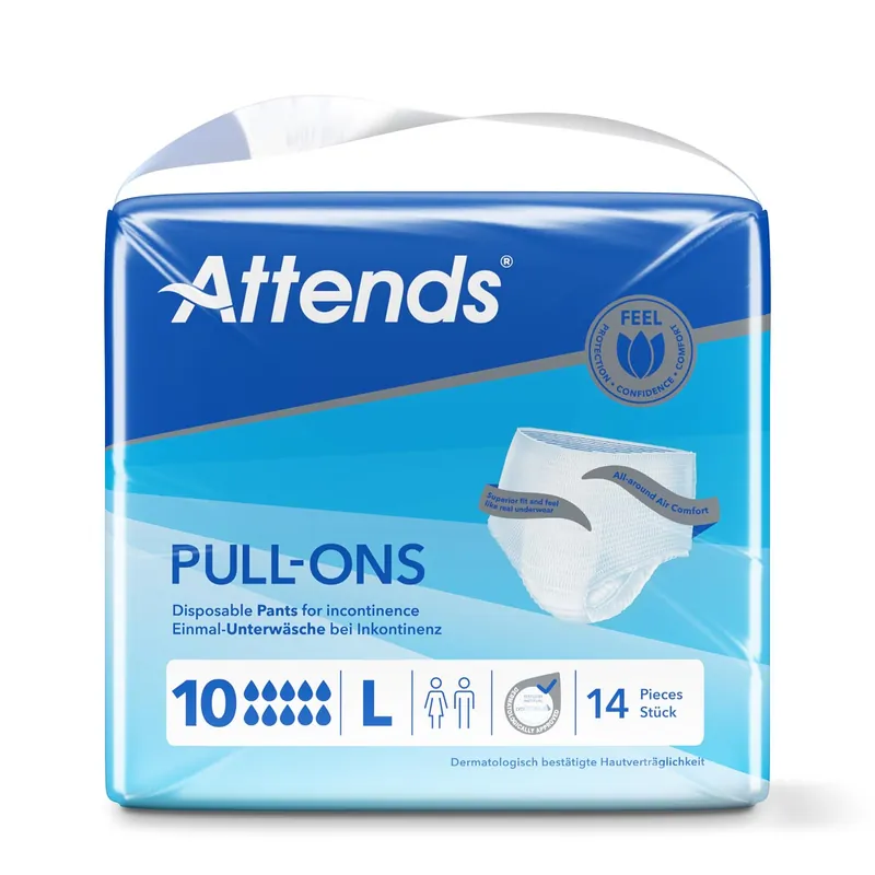 Jetzt Kaufen ATTENDS Pull-Ons 10 (Maxi) - saugstarke Pants - Large (L) - 14 St. Einzelpack
