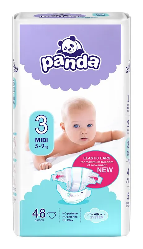 Meistverkauft Panda Babywindeln Gr. 3 Midi 5-9 kg - 48 Stück Pack