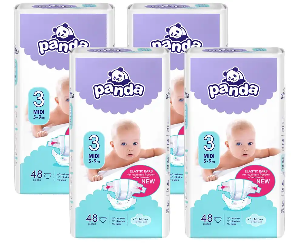 Geprüft Panda Babywindeln Gr. 3 Midi 5-9 kg - 4x48 St. Karton