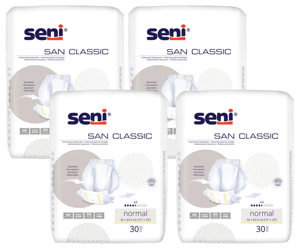 Versand Am Gleichen Tag Seni SAN Classic NORMAL - atmungsaktive Vorlagen (4x30) 120 Stück Karton