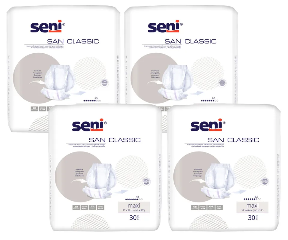 Seni SAN Classic MAXI - atmungsaktive Vorlagen (4x30) 120 Stück Karton Günstig